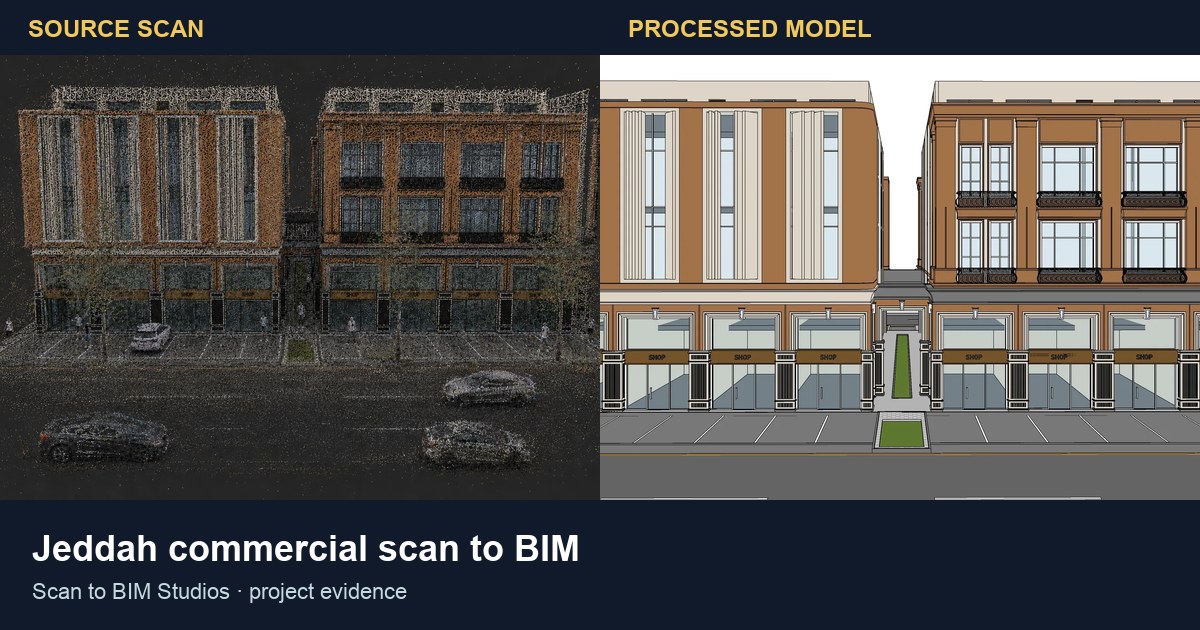 Jeddah commercial frontage: scan-to-BIM evidence: source and processed BIM evidence